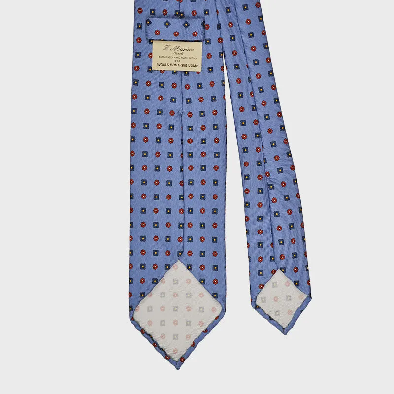 F.Marino Handmade Silk Tie 3-Fold Micro Daisy Diamonds | Light Blu