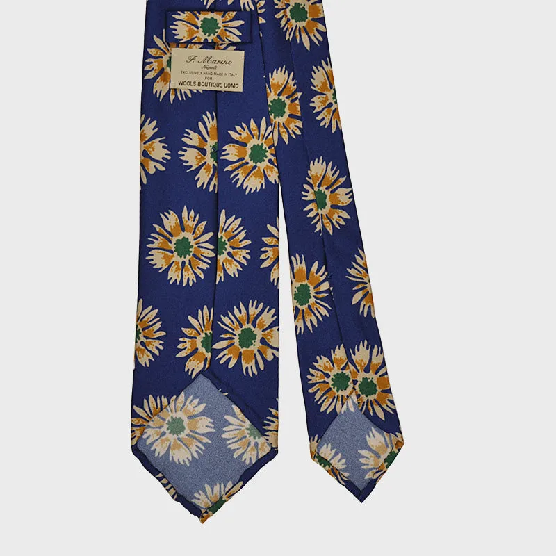 F.Marino Handmade Silk Tie 3 Folds Garden Carnations Blue