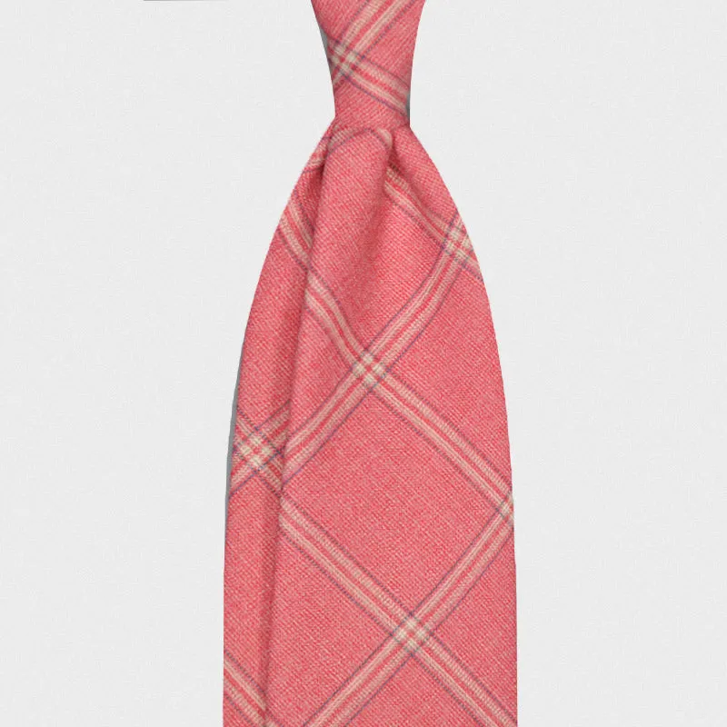 F.Marino Handmade Wool Tie Drapers Italy 3-Fold Windowpane Pink