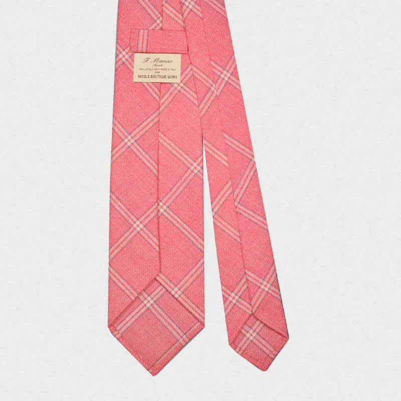 F.Marino Handmade Wool Tie Drapers Italy 3-Fold Windowpane Pink