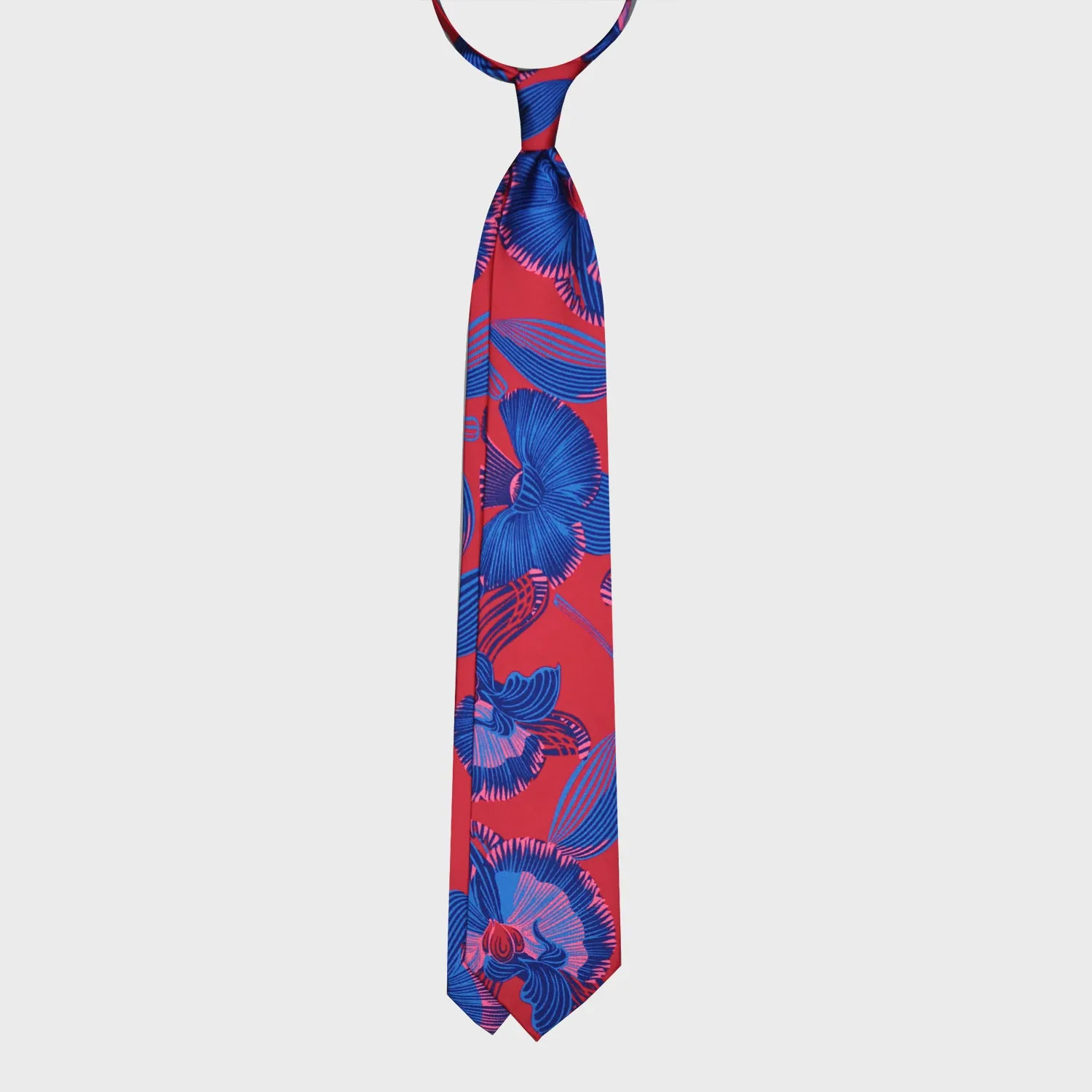 F.Marino Hawaiian Floral Silk Tie 3 Folds Magenta