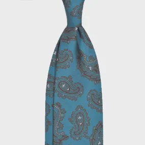 F.Marino Paisley Print Silk Tie 3 Folds Turquoise