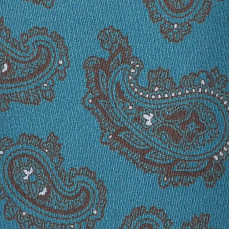 F.Marino Paisley Print Silk Tie 3 Folds Turquoise