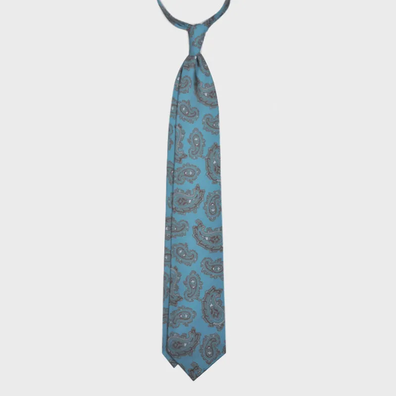 F.Marino Paisley Print Silk Tie 3 Folds Turquoise