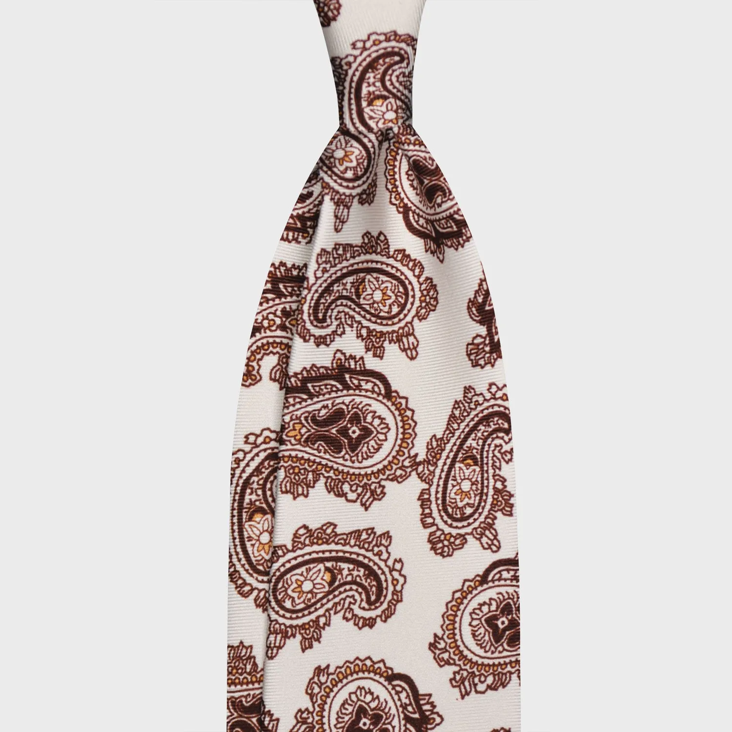 F.Marino Paisley Print Silk Tie 3 Folds White