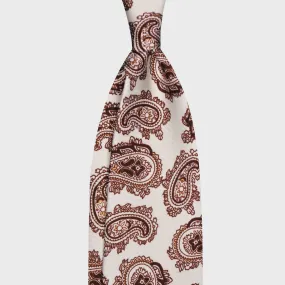 F.Marino Paisley Print Silk Tie 3 Folds White