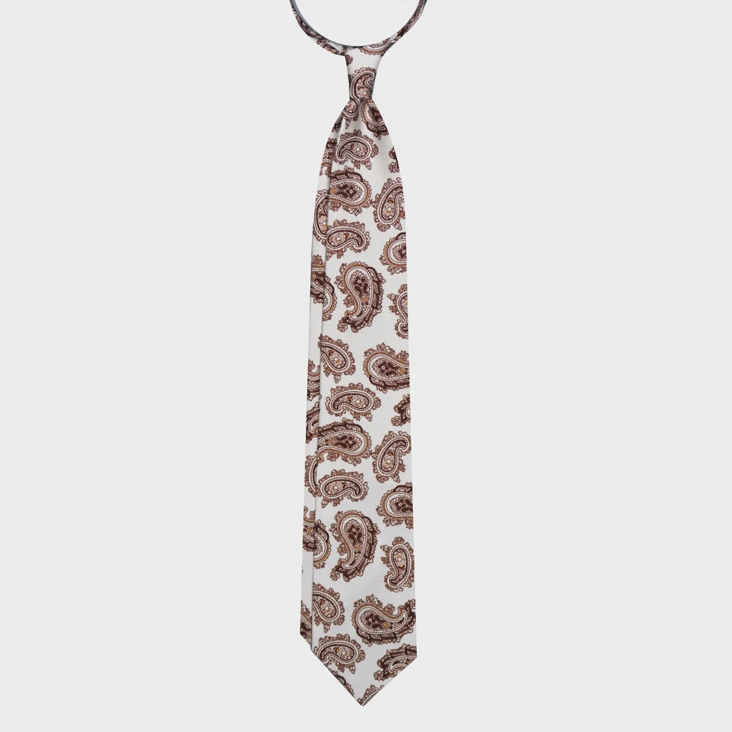 F.Marino Paisley Print Silk Tie 3 Folds White