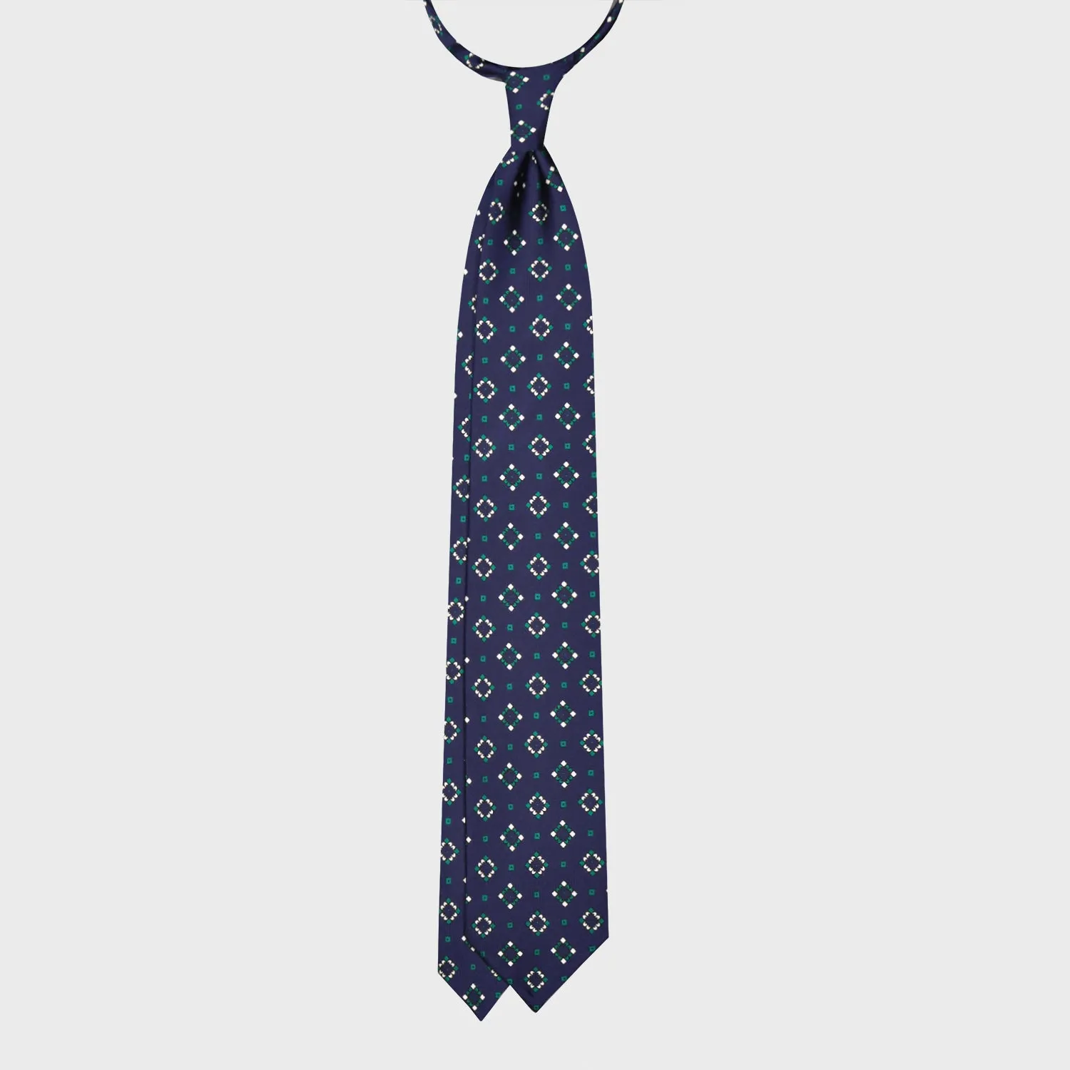 F.Marino Silk Tie 3 Folds Diamonds Navy Blue