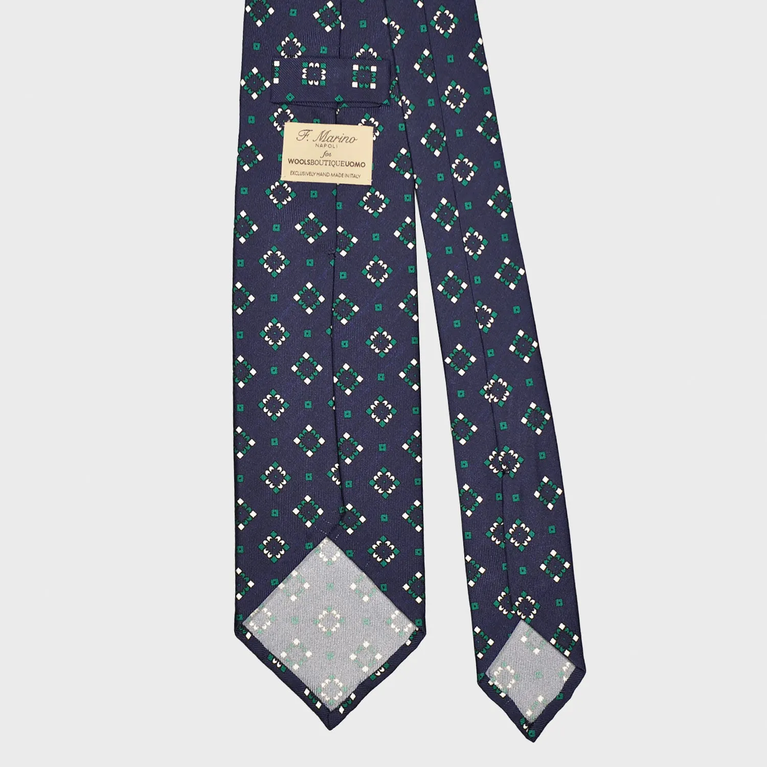 F.Marino Silk Tie 3 Folds Diamonds Navy Blue