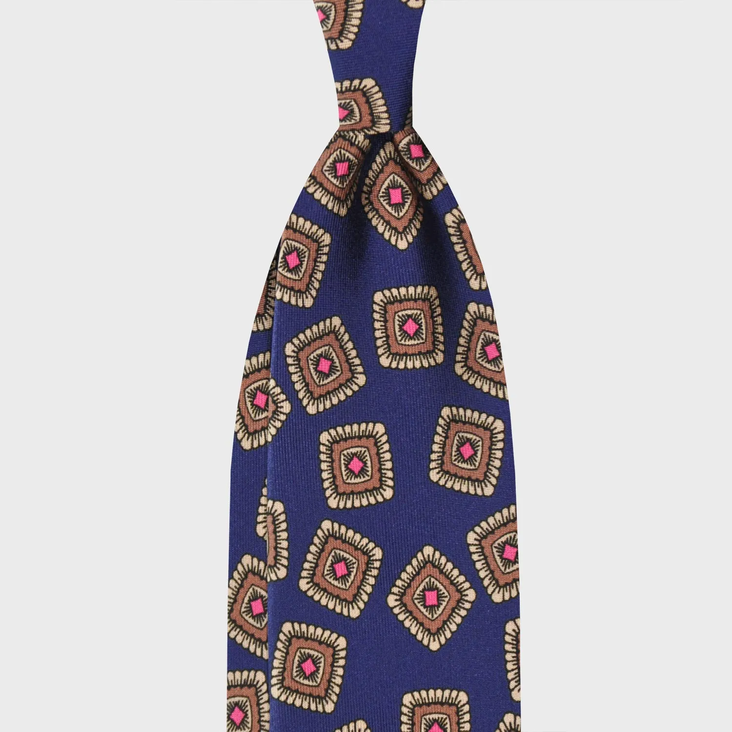 F.Marino Silk Tie 3 Folds Medallions Cobalt Blue