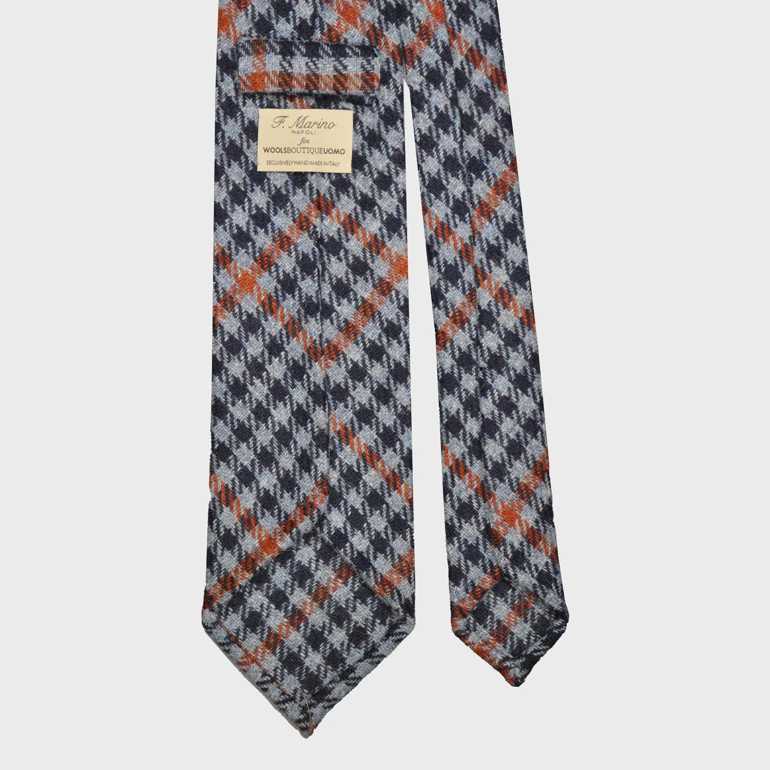 F.Marino Tweed Tie 3 Folds Checked Denim Blue