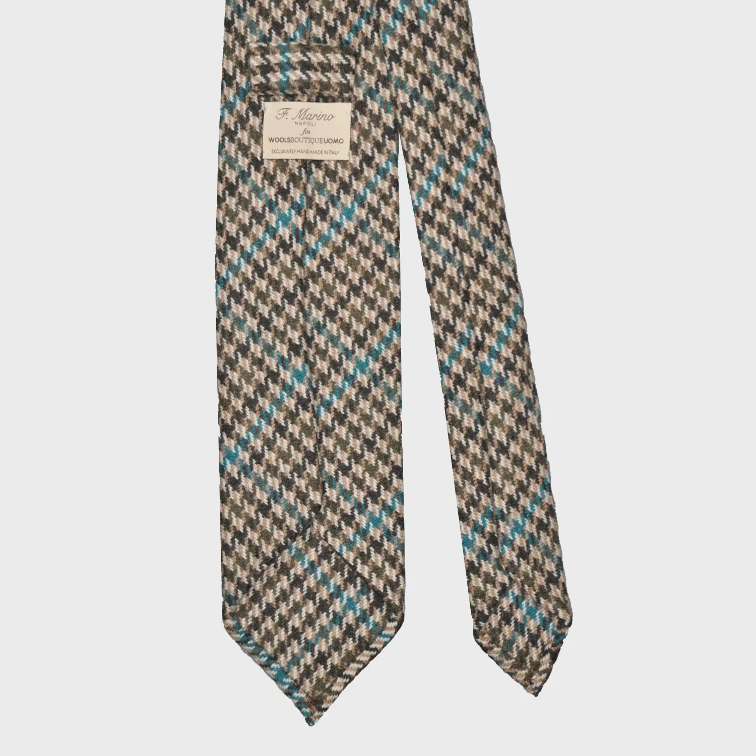 F.Marino Tweed Tie 3 Folds Gun Club Pie de Poule Loden Green