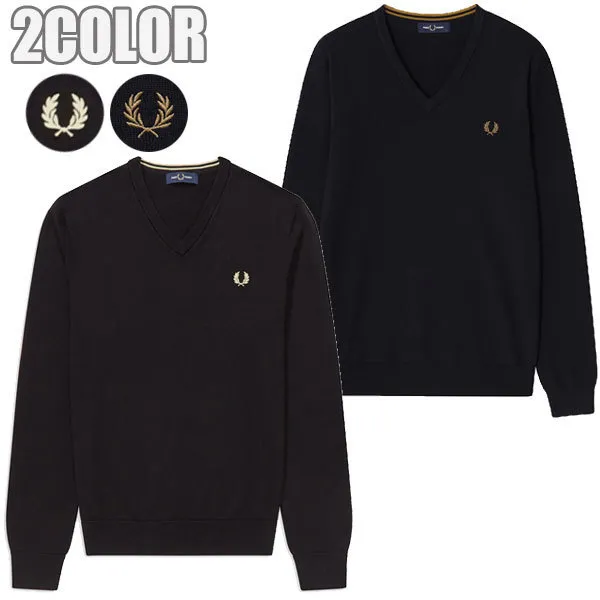 FRED PERRY  |Unisex Wool Street Style V-Neck Long Sleeves Plain Cotton