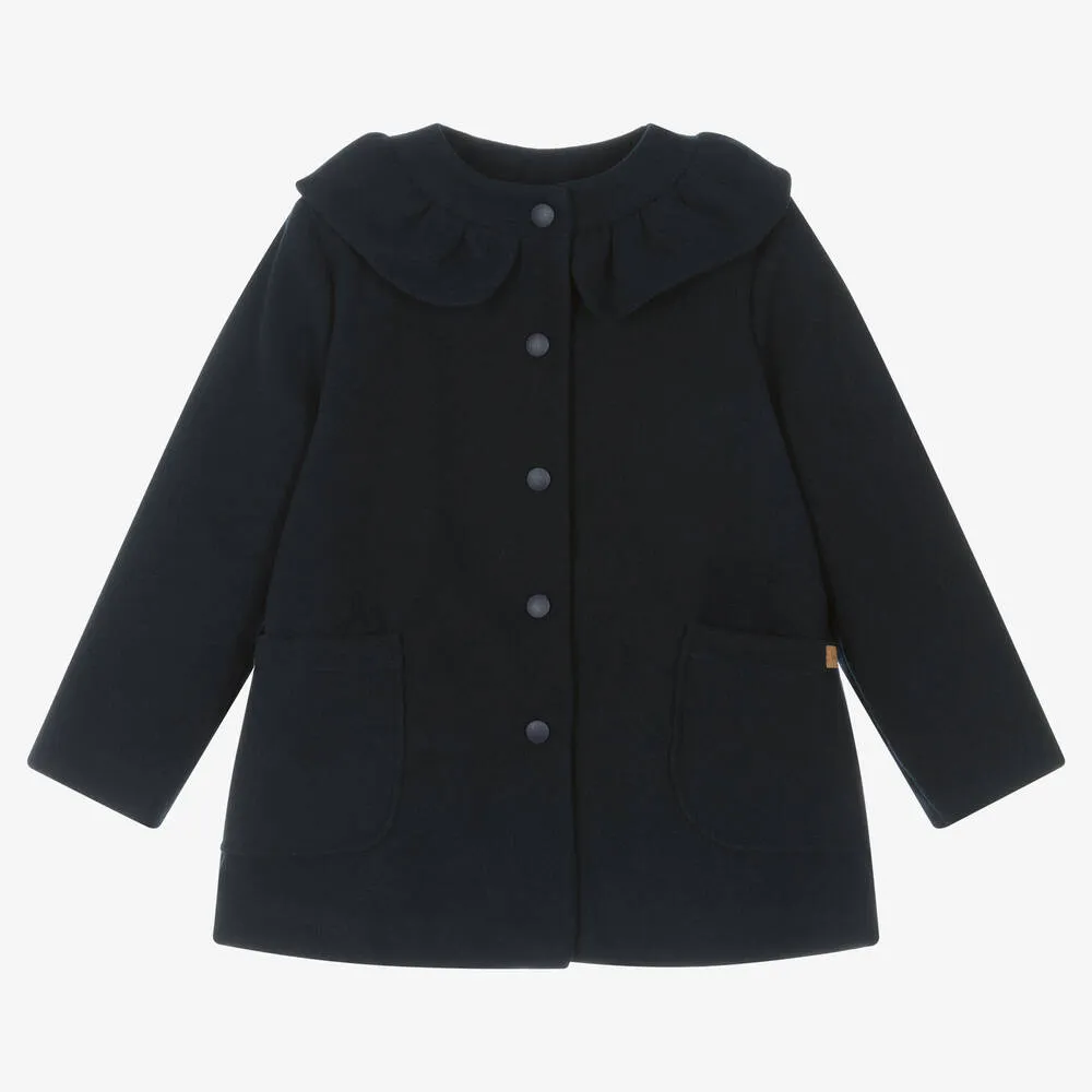 Girls Navy Blue Ruffle Collar Coat