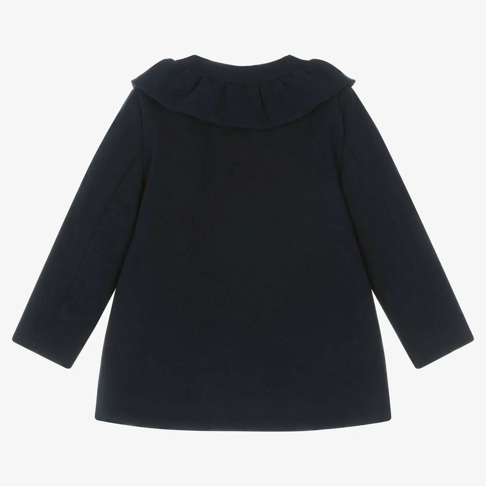 Girls Navy Blue Ruffle Collar Coat