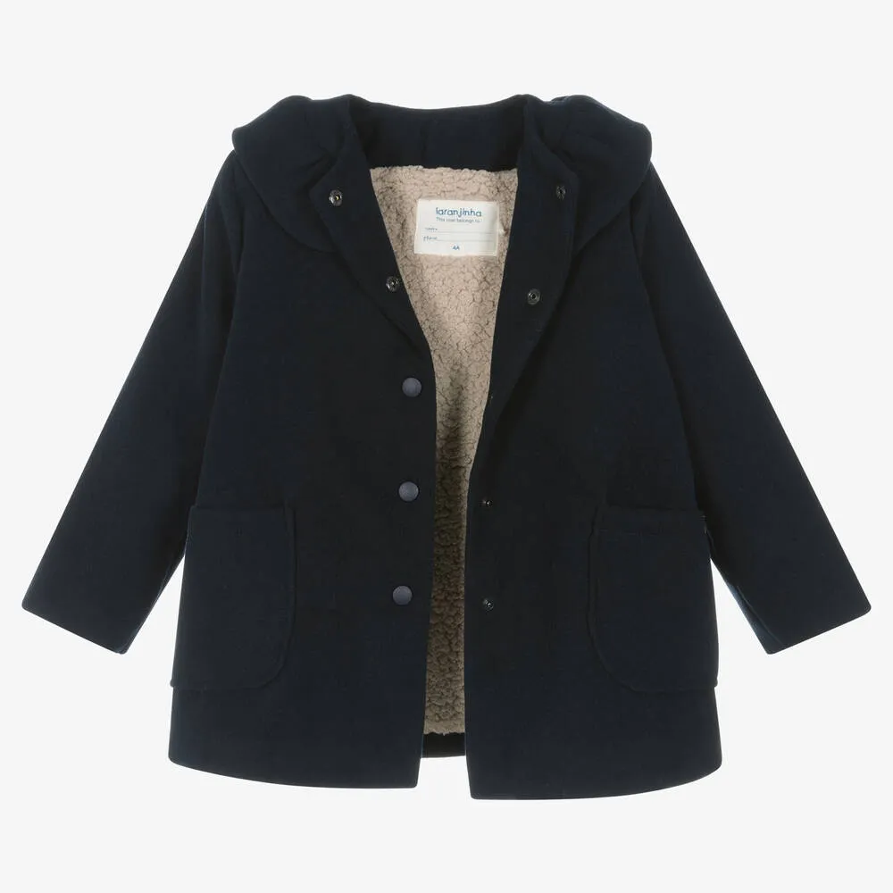 Girls Navy Blue Ruffle Collar Coat