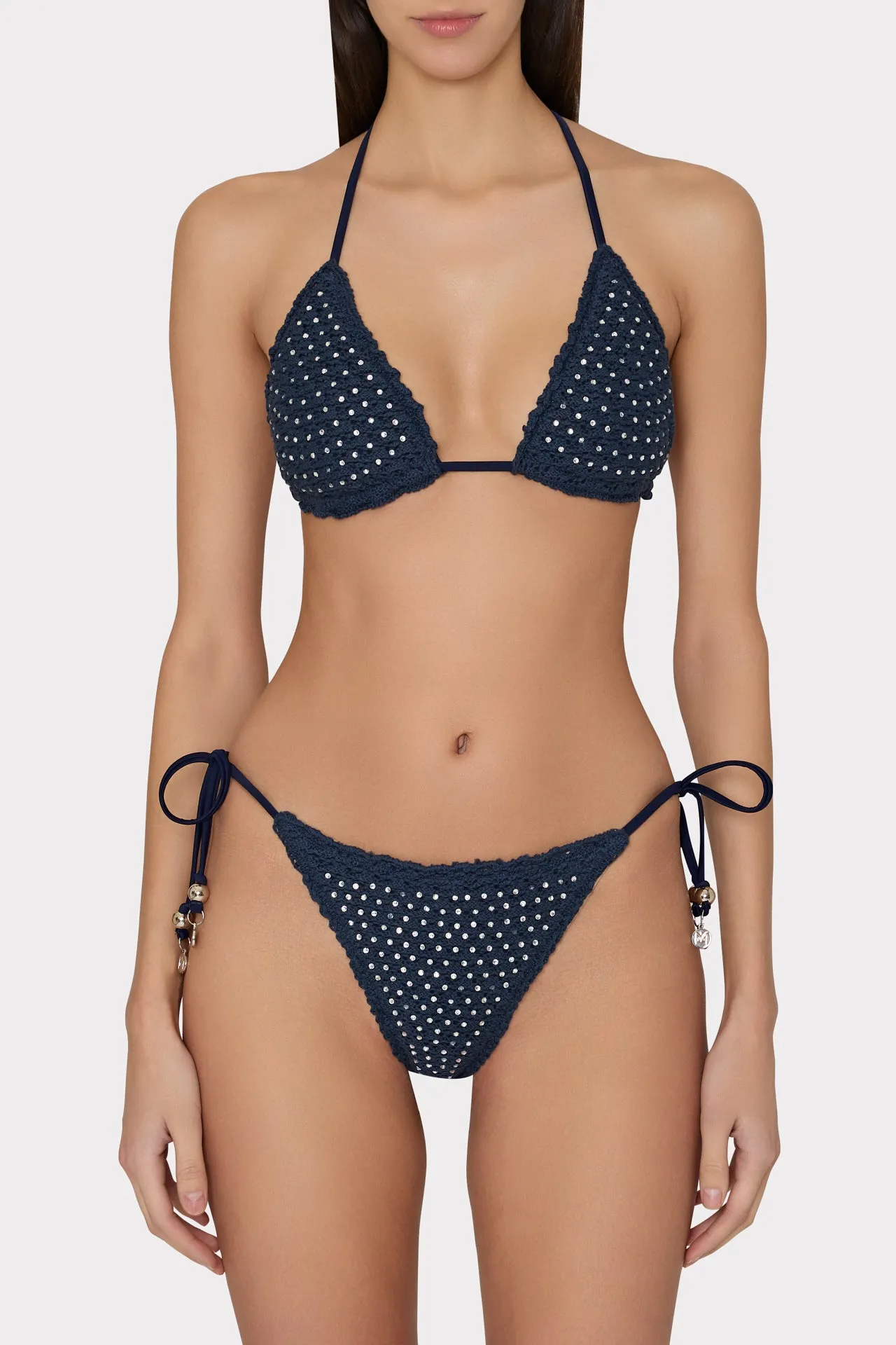 Glimmer Crochet Bikini Top With Crystal Applique