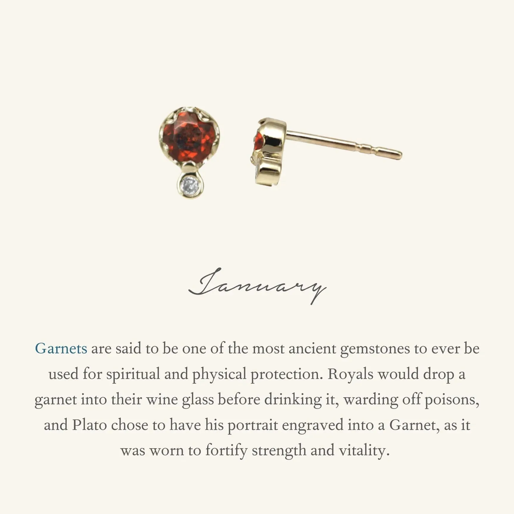 Gold Garnet and Diamond Birthstone Studs