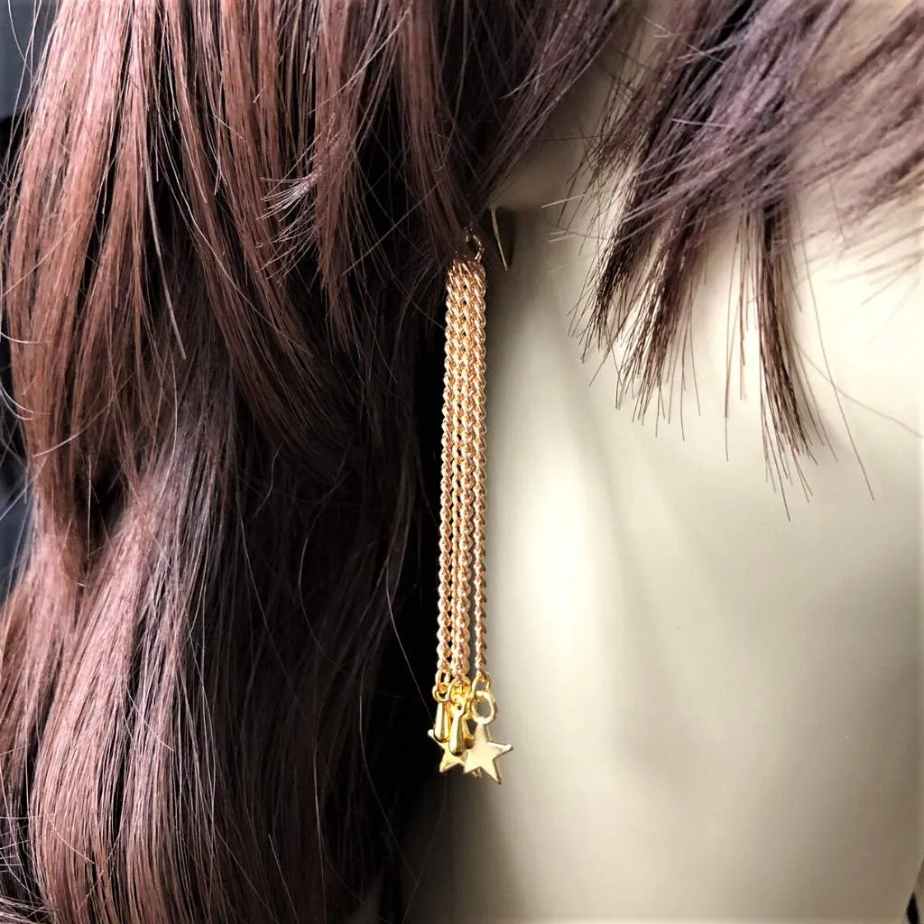 Gold Star Long Chain Dangle Earrings