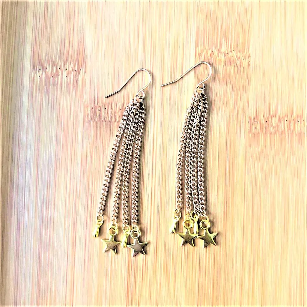 Gold Star Long Chain Dangle Earrings