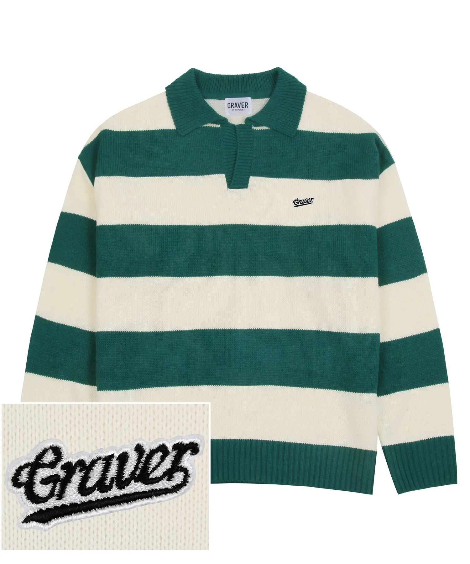 GRAVER  |[GRAVER]★BASEBALL LOGO EMBROIDERY STRIPE COLLAR KNIT