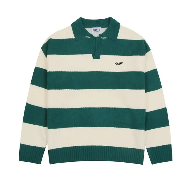 GRAVER  |[GRAVER]★BASEBALL LOGO EMBROIDERY STRIPE COLLAR KNIT