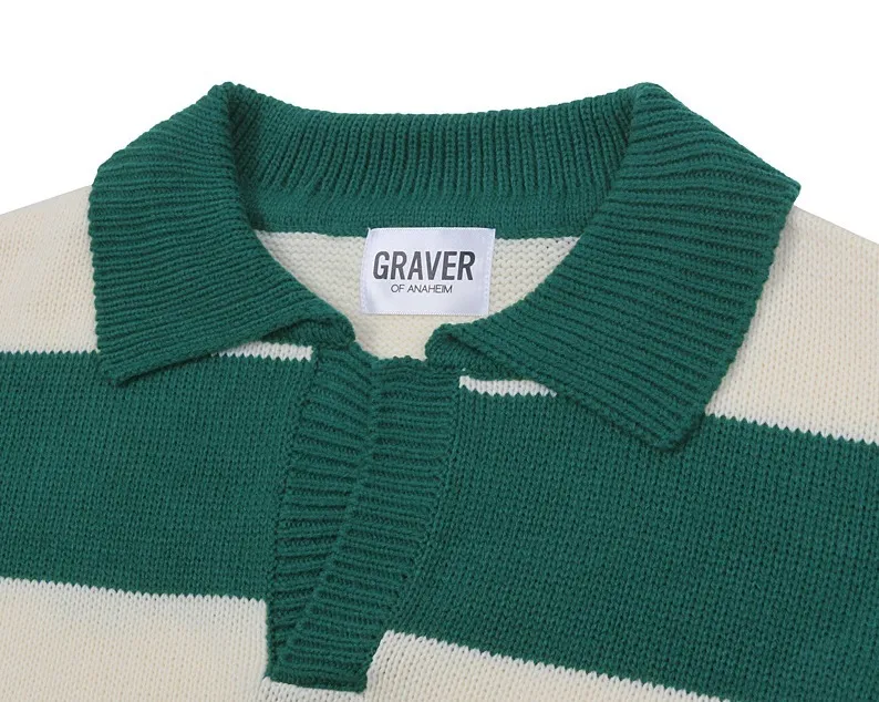 GRAVER  |[GRAVER]★BASEBALL LOGO EMBROIDERY STRIPE COLLAR KNIT