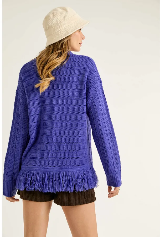 J.NNA Fringed Bottom Multi Textured Cardigan