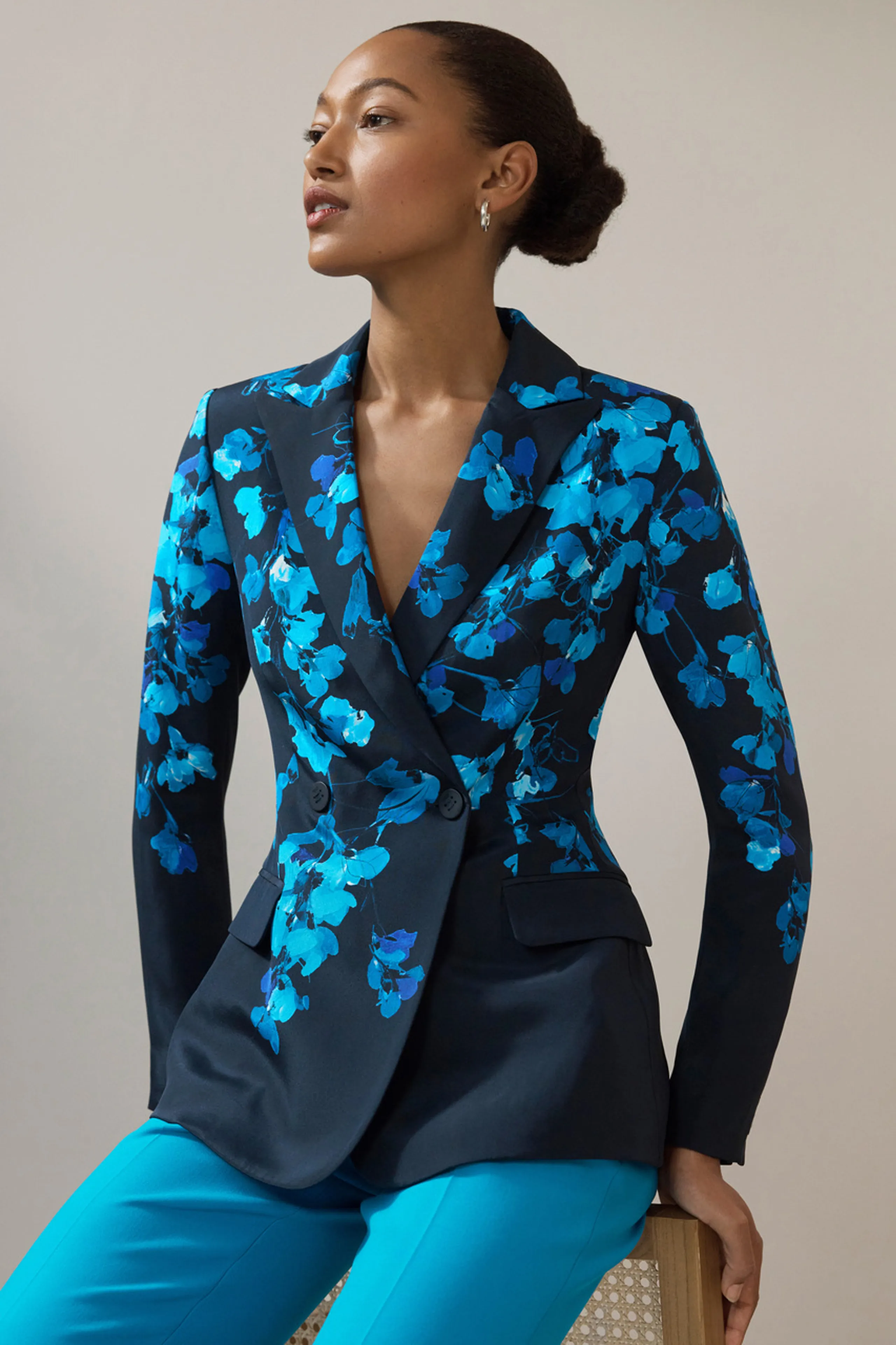 Knighton Jacket Navy And Turquoise Silk