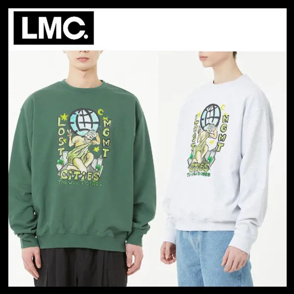 LMC  |Unisex Street Style U-Neck Long Sleeves Plain Cotton Logo