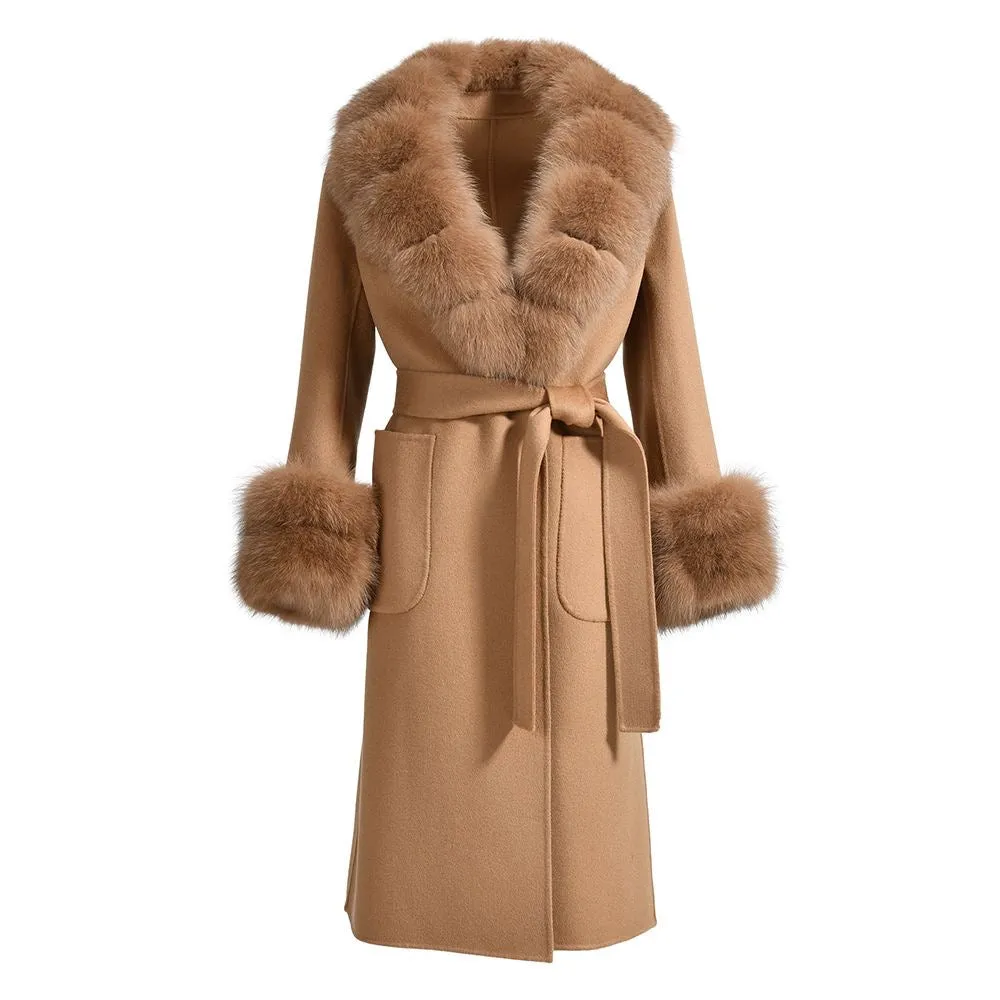 Long Cashmere Coat with Fur Collar & Cuffs