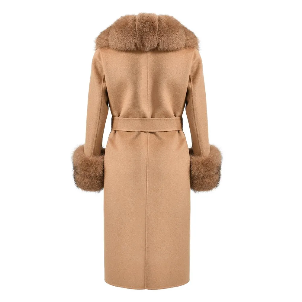 Long Cashmere Coat with Fur Collar & Cuffs