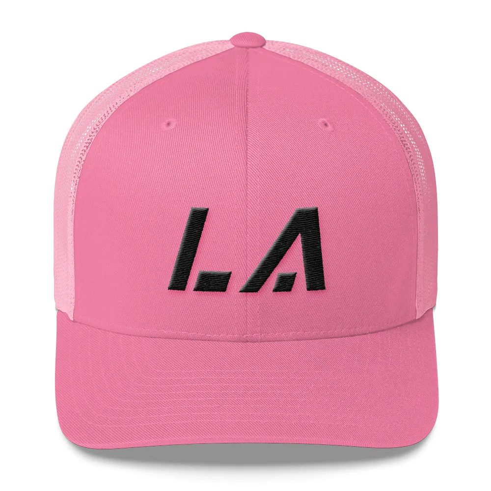 Louisiana - Mesh Back Trucker Cap - Black Embroidery - LA - Many Hat Color Options Available