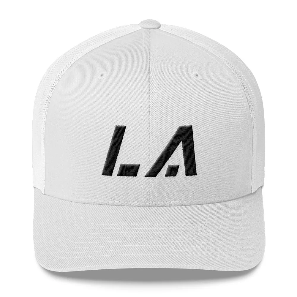 Louisiana - Mesh Back Trucker Cap - Black Embroidery - LA - Many Hat Color Options Available