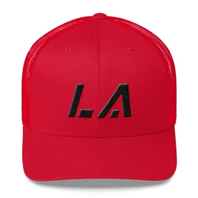 Louisiana - Mesh Back Trucker Cap - Black Embroidery - LA - Many Hat Color Options Available