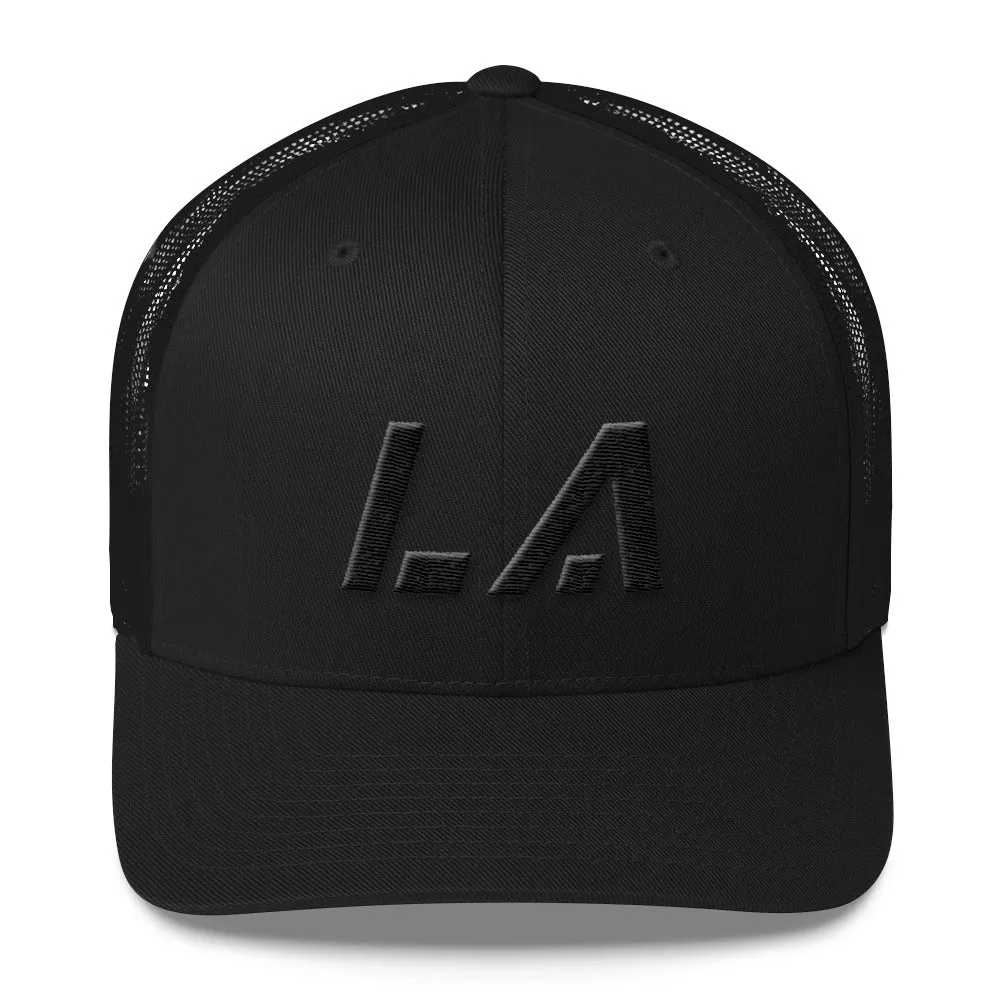 Louisiana - Mesh Back Trucker Cap - Black Embroidery - LA - Many Hat Color Options Available