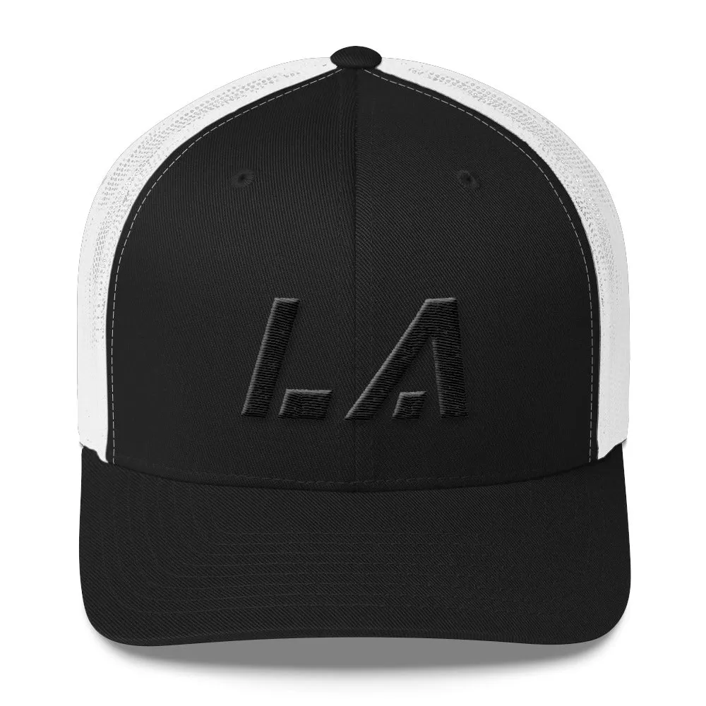 Louisiana - Mesh Back Trucker Cap - Black Embroidery - LA - Many Hat Color Options Available