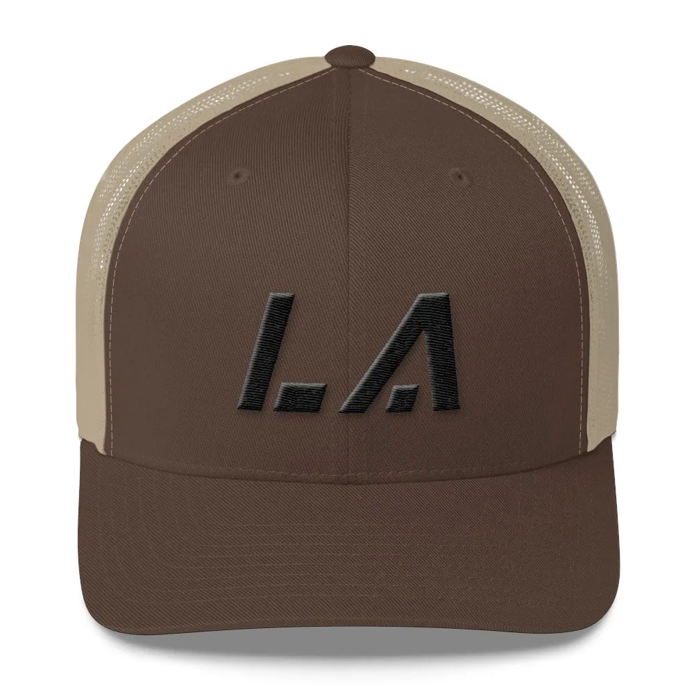 Louisiana - Mesh Back Trucker Cap - Black Embroidery - LA - Many Hat Color Options Available