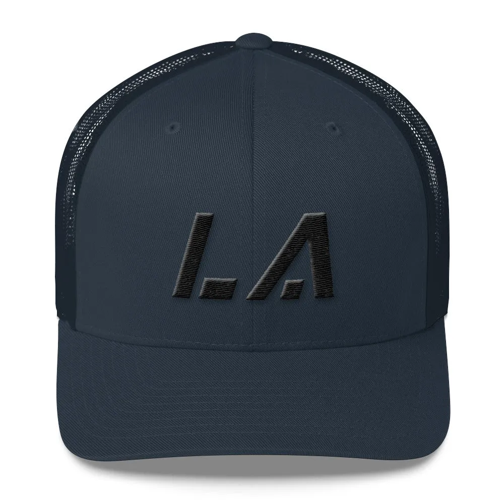 Louisiana - Mesh Back Trucker Cap - Black Embroidery - LA - Many Hat Color Options Available