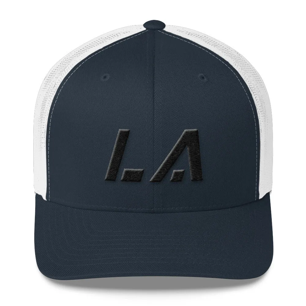 Louisiana - Mesh Back Trucker Cap - Black Embroidery - LA - Many Hat Color Options Available