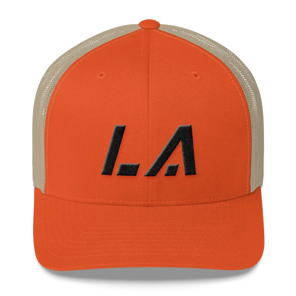 Louisiana - Mesh Back Trucker Cap - Black Embroidery - LA - Many Hat Color Options Available