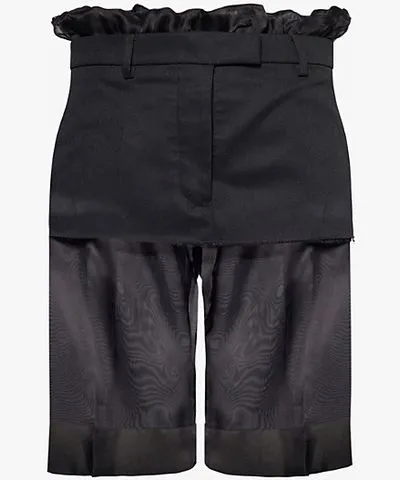 Maison Margiela Womens Black Layered-skirt sheer woven shorts