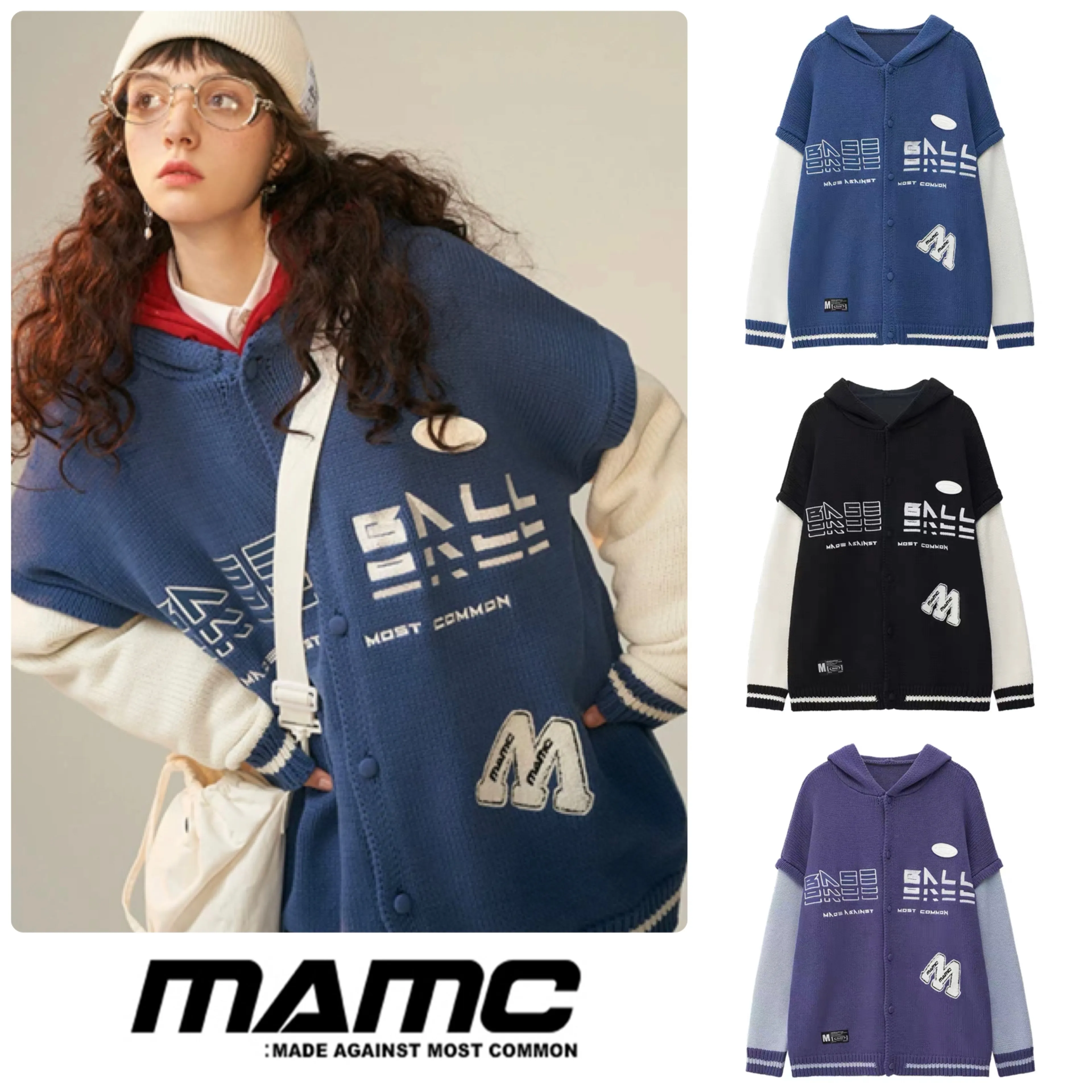 MAMC  |Unisex Street Style V-Neck Long Sleeves Plain Oversized Logo