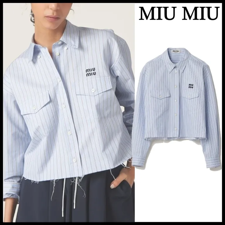 MiuMiu  |Stripes Casual Style Long Sleeves Cotton Elegant Style