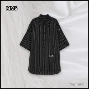 MM6 Maison Margiela  |Stripes Street Style Plain Short Sleeves Logo Shirts