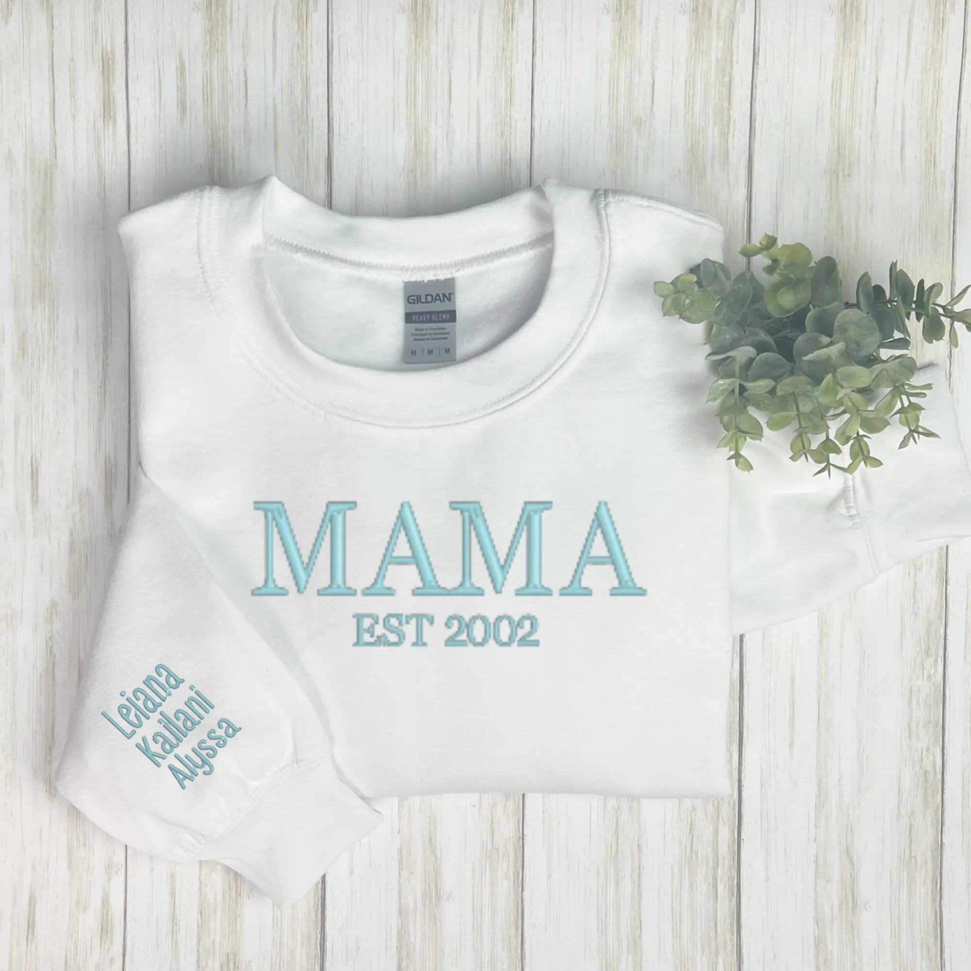 Mom / Mama Crewneck Sweater with kids name on sleeve..