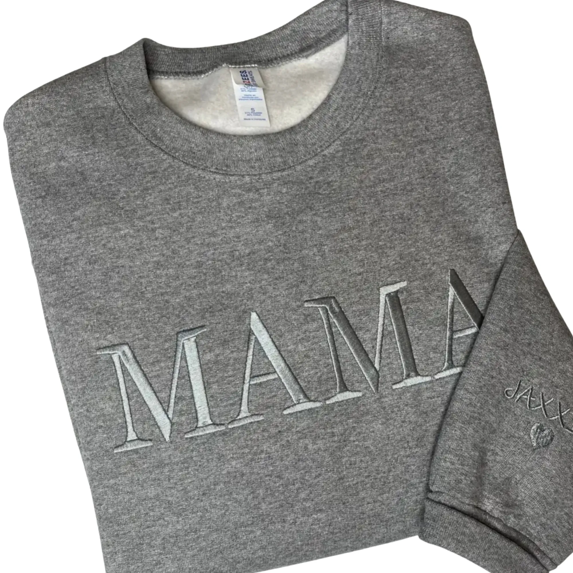 Mom / Mama Crewneck Sweater with kids name on sleeve..