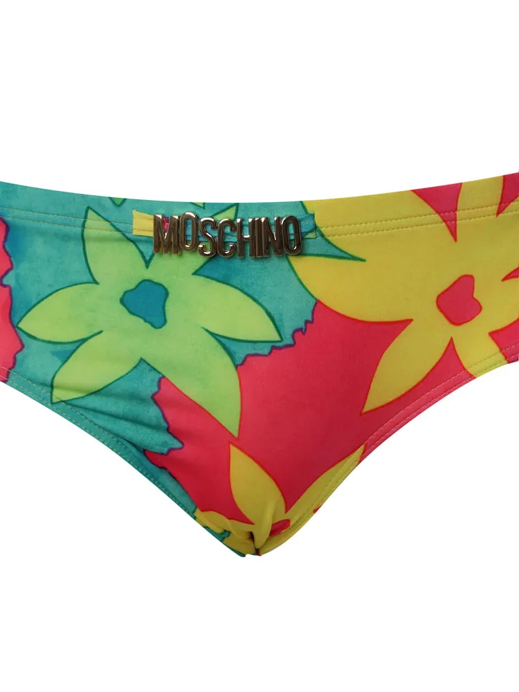 Moschino Logo Lettering Floral Printed Swim Trunks