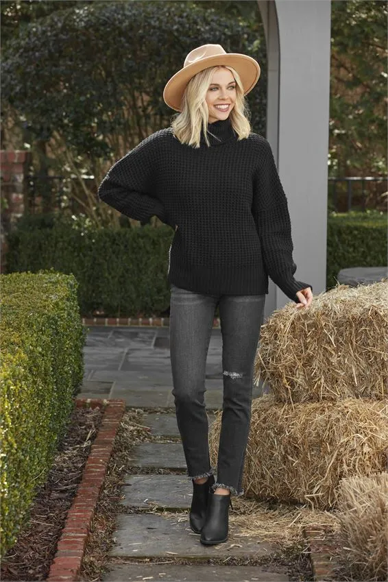 Mudpie Randi Waffle Turtleneck Sweater