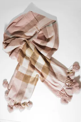 Nude Beige Tartan Pom-Pom Scarf - Aayat